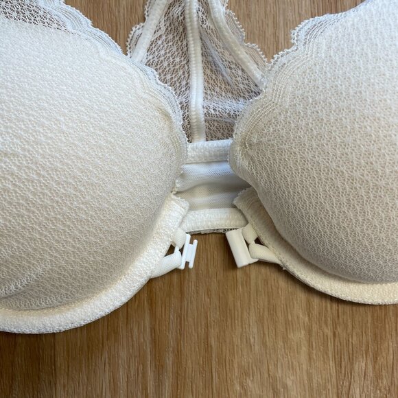 AUDEN LACE BRA FRONT CLASP RACERBACK DEMI COVERAGE OFF WHITE WOMEN'S NWT - Picture 3 of 6